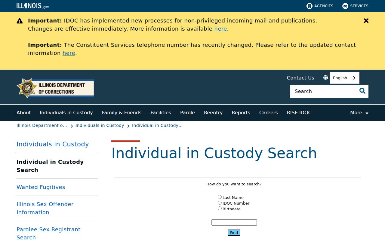 Illinois Department of Corrections custody locator search