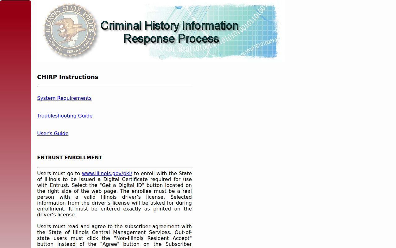 CHIRP portal for Clay County criminal history searches