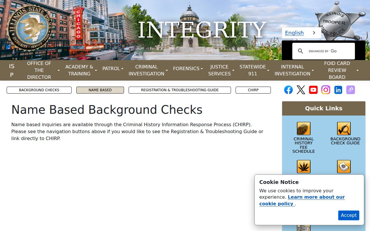 ISP name inquiry details for Clay County criminal records