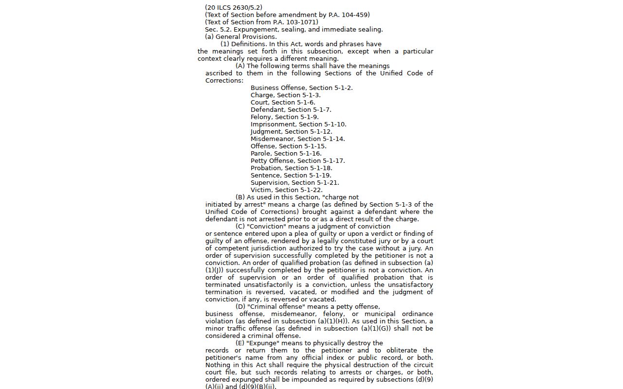 Illinois expungement and sealing statute page