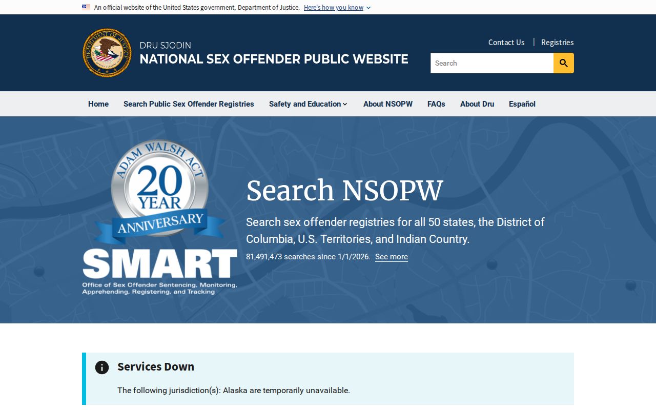 National Sex Offender Public Website for searches beyond Clay County